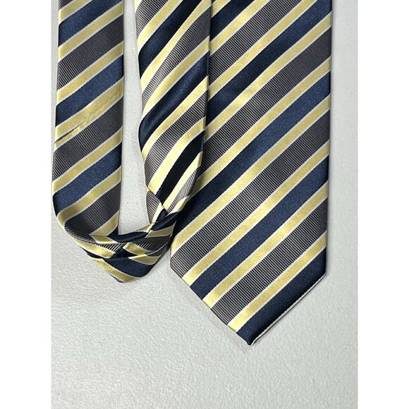 Bergamo New York Tie Yellow Blue Striped Mens Handmade Necktie 3 1/4" x 57" - Picture 3 of 9